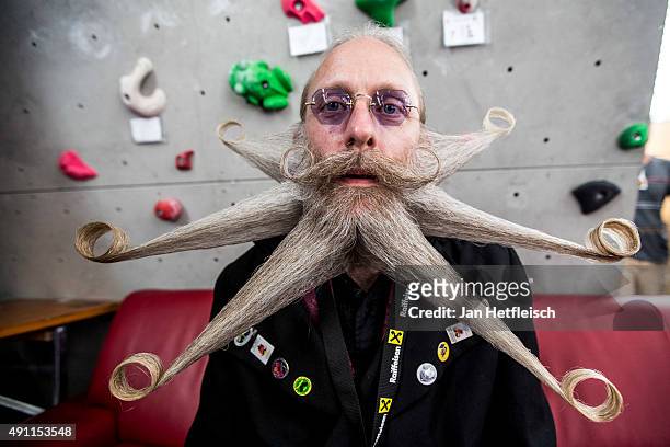 Contestant of the World Beard And Mustache Championships poses for a picture during the Championships 2015 on October 3, 2015 in Leogang, Austria....