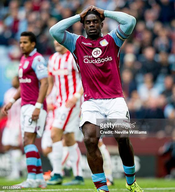 Micah Richards of Aston Villa during the Barclays Premier League match between Aston Villa and Stoke City at Villa Park on October 03, 2015 in...