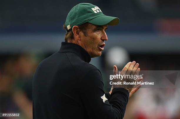 Head coach Art Briles of the Baylor Bears before a game against the Texas Tech Red Raiders at AT&T Stadium on October 3, 2015 in Arlington, Texas.