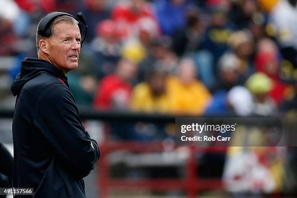 Head coach Randy Edsall of the Maryland Terrapins looks on from the sidelines during the second half of their 28-0 loss to the Michigan Wolverines at...