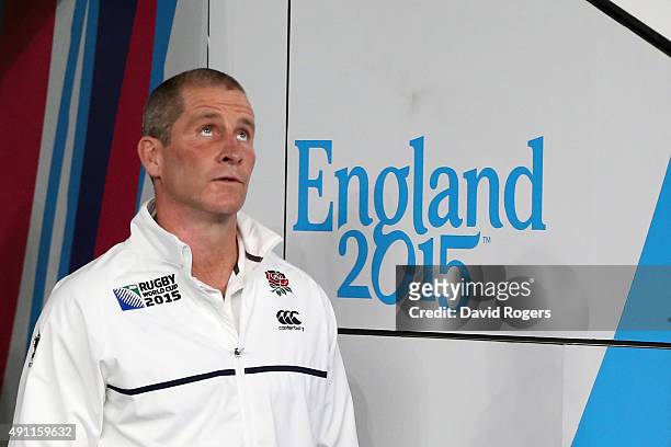 Stuart Lancaster, Head Coach of England during the 2015 Rugby World Cup Pool A match between England and Australia at Twickenham Stadium on October...