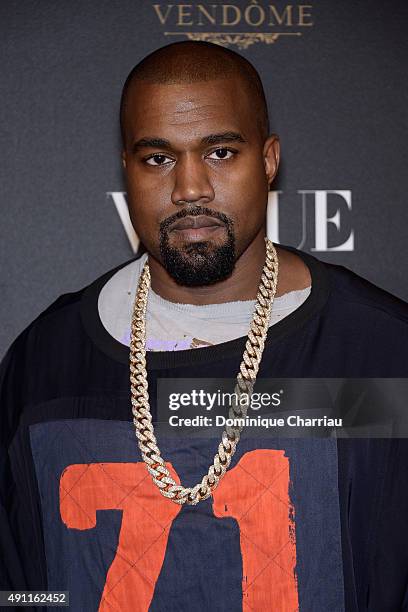 Kayne West attends the Vogue 95th Anniversary Party : Photocall as part of the Paris Fashion Week Womenswear Spring/Summer 2016 on October 3, 2015 in...