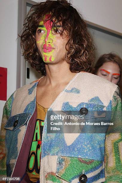 Model poses prior the Vivienne Westwood show as part of the Paris Fashion Week Womenswear Spring/Summer2016 on October 3, 2015 in Paris, France.