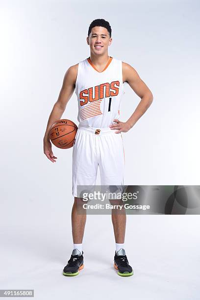 Devin Booker of the Phoenix Suns poses for Media Day on September 28, 2015 at the Talking Stick Resort Arena in Phoenix, Arizona. NOTE TO USER: User...