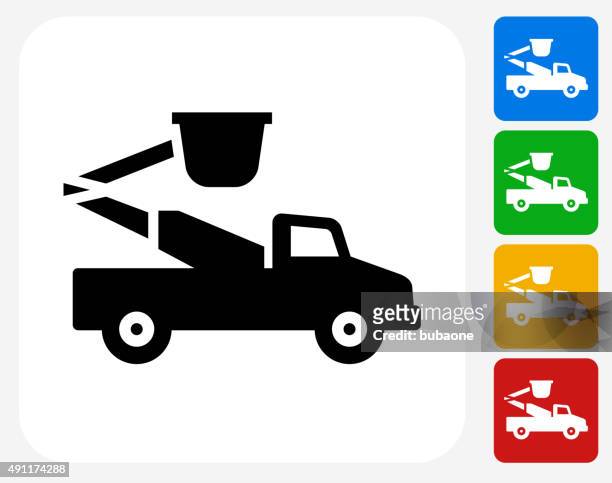repair truck icon flat graphic design - cherry picker vector stock illustrations