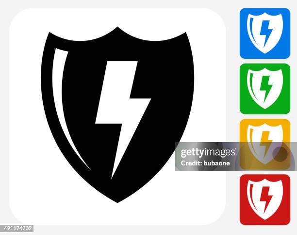 electric shield icon flat graphic design - security guard white background stock illustrations