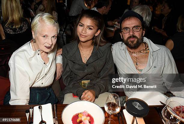 Vivienne Westwood, Zendaya and Andreas Kronthaler attend the Hunger Magazine & Vivienne Westwood Paris Fashion Week Event, celebrating the Vivienne...