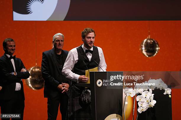 Director Ben Sharrock speaks onstage after receiving the ZFF Critics Choice Award at the Award Night Ceremony during the Zurich Film Festival on...