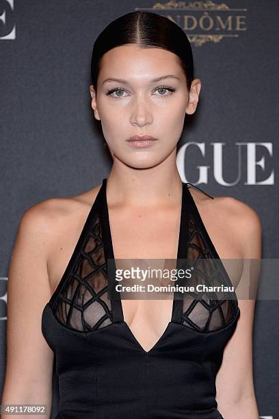 Bella Hadid attends the Vogue 95th Anniversary Party : Photocall as part of the Paris Fashion Week Womenswear Spring/Summer 2016 on October 3, 2015...