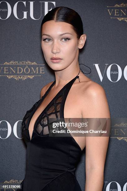 Bella Hadid attends the Vogue 95th Anniversary Party : Photocall as part of the Paris Fashion Week Womenswear Spring/Summer 2016 on October 3, 2015...