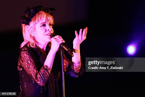 Singer Julee Cruise performs during the sixth annual Twin Peaks UK Festival at Genesis Cinema on October 3, 2015 in London, England. Cruise...