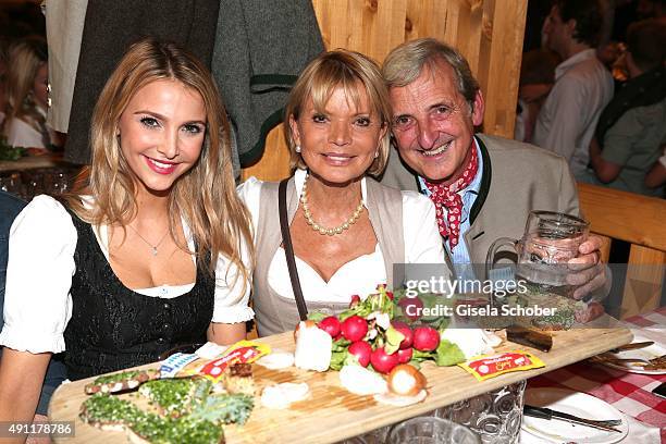 Sophie Hermann, stepdaughter of Uschi Glas and Uschi Glas and her husband Dieter Hermann, father of Sophie, during the Oktoberfest 2015 at...