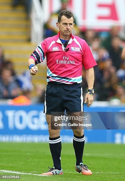 Referee: Nigel Owens during the Rugby World Cup 2015 Pool B match between South Africa and Scotland at St James Park on October 03, 2015 in Newcastle...