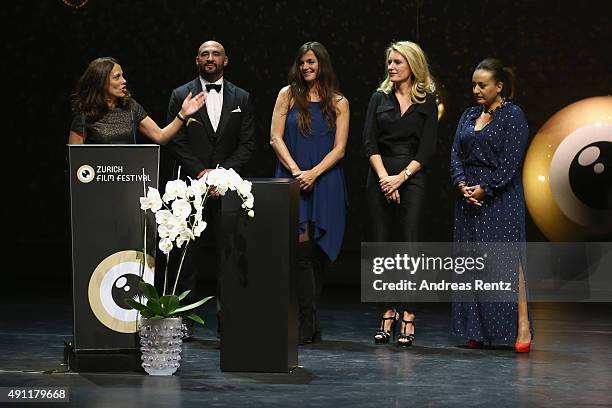 Members of the ZFF International Feature Film Jury Elizabeth Karlsen, Yann Demange, Katja von Garnier, Maria Furtwaengler and Rosa Attab are seen...