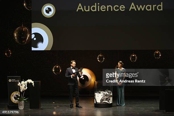 Host Steven Gaetjen speaks onstage at the Award Night during the Zurich Film Festival on October 3, 2015 in Zurich, Switzerland.