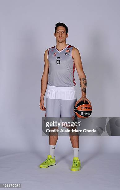 Paul Lacombe, #6 of Strasbourg poses during the 2015/2016 Turkish Airlines Euroleague Basketball Media Day at Rhenus Sport on September 26, 2015 in...