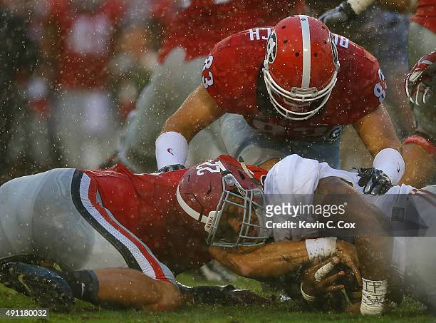 Ryan Anderson of the Alabama Crimson Tide recovers a fumble by Greyson Lambert of the Georgia Bulldogs at Sanford Stadium on October 3, 2015 in...