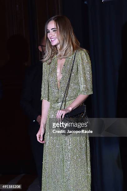 Suki Waterhouse is seen arriving at Vogue 95th Anniversary Party during the Paris Fashion Week - Ready To Wear S/S 2016 : Day Five on October 3, 2015...