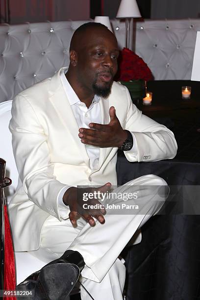 Wyclef Jean is interviewed at Barry University's 75th Anniversary birthday bash at Soho Studios on October 3, 2015 in Miami, Florida.