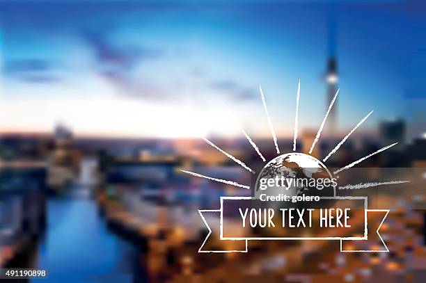 vintage sun line symbol on blurred blue berlin sundown background - berlin cathedral stock illustrations