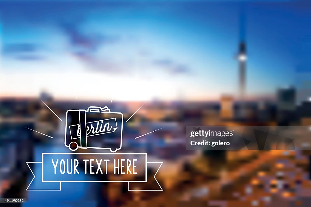 Suitcase line art travel icon on blurred berlin background