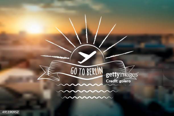 line art air travel icon on blurred berlin sundown background - berlin cathedral stock illustrations