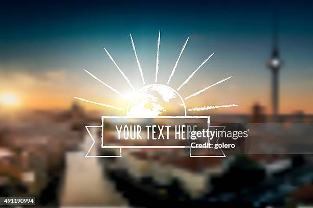 line sun icon with ribbon on blurred berlin sundown background - berlin cathedral stock illustrations