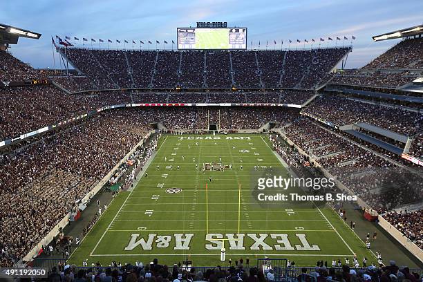 General view as Mississippi State Bulldogs kicks off to the Texas A&M Aggies in the first quarter on October 3, 2015 at Kyle Field in College...