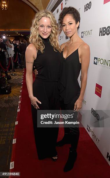 Actresses Teri Polo and Sherri Saum attend the Point Foundation's Annual Voices On Point Gala at the Hyatt Regency Century Plaza on October 3, 2015...