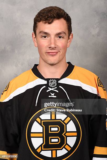 Zach Senyshyn of the Boston Bruins poses for his official headshot for the 2015-2016 season on September 18, 2015 at the TD Garden in Boston,...