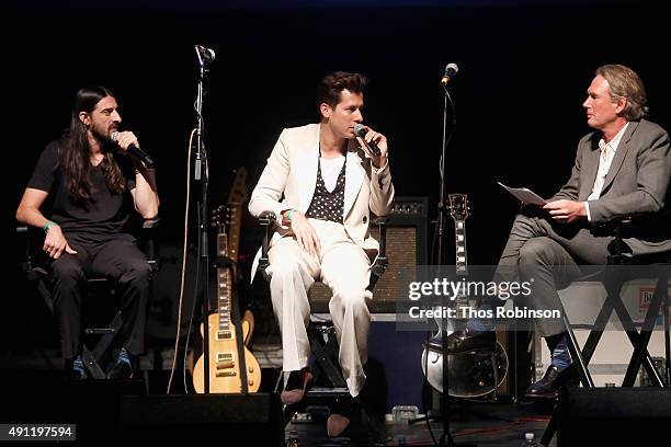 Musicians Jeff Bhasker and Mark Ronson speak with John Seabrook on stage during The New Yorker Festival 2015 at Gramercy Theatre on October 3, 2015...