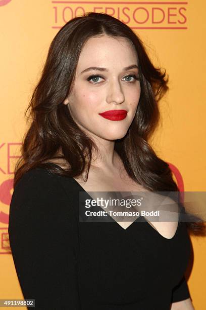Actress Kat Dennings attends the 100th episode celebration of CBS' "2 Broke Girls" held at Mrs. Fish on October 3, 2015 in Los Angeles, California.