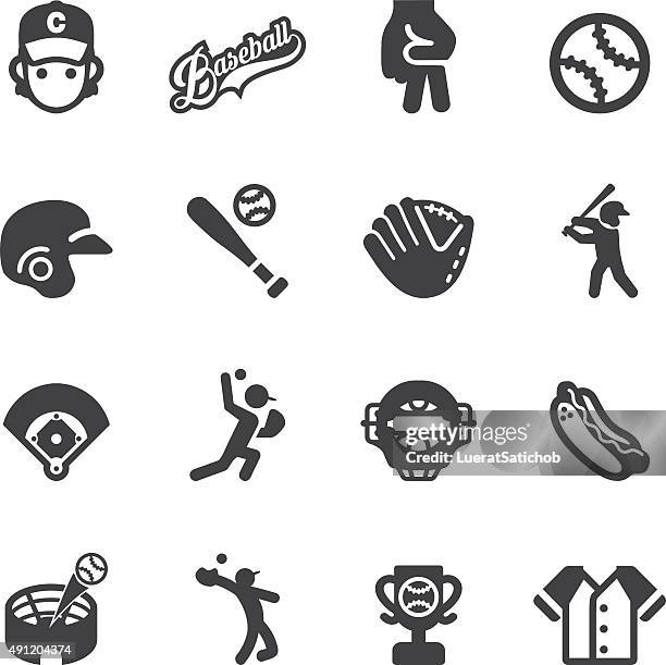 baseball silhouette icons | eps10 - baseball helmet stock illustrations