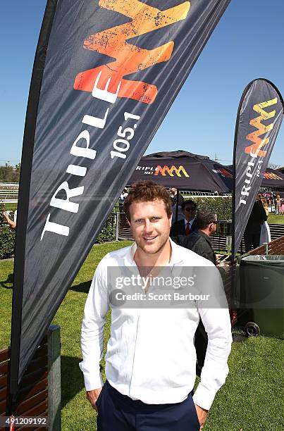 Campbell Brown poses in the Triple M Enclosure during Turnbull Stakes Day at Flemington Racecourse on October 4, 2015 in Melbourne, Australia.
