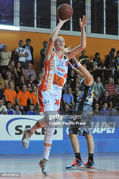 Naples's pivot Gintare Petronyte in action. Championship Italian Series A women's basketball regular season's opening day with Saces Mapei Givova...