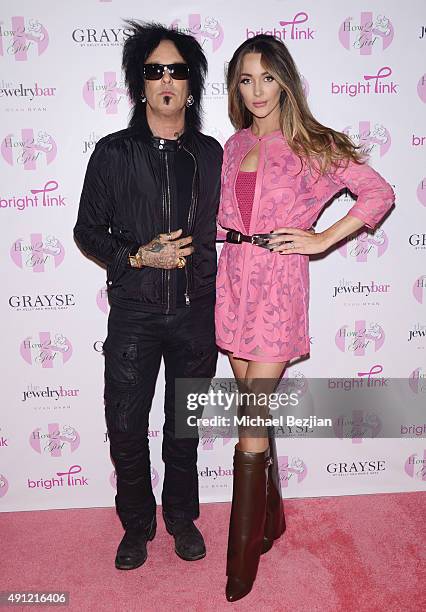 Nikki Sixx and Courtney Sixx arrive at the HOW2GIRL Courtney Sixx And GRAYSE CEO Kelly Gray Host Event For Bright Pink Cancer Charity on October 3,...