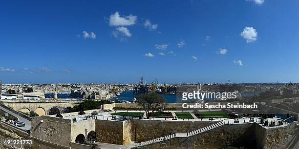 General view from St. James Counterguard across Grand Harbour and the three fortified cities on May 15, 2014 in Valetta, Malta.