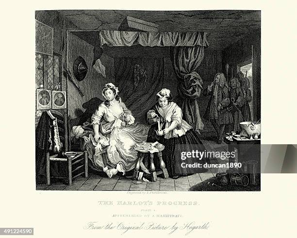 william hogarth a harlot's progress - bordello stock illustrations