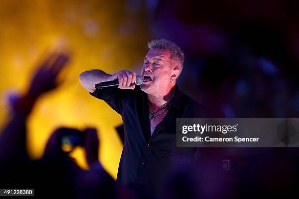 Jimmy Barnes of Cold Chisel performs ahead of the 2015 NRL Grand Final match between the Brisbane Broncos and the North Queensland Cowboys at ANZ...