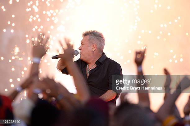 Jimmy Barnes of Cold Chisel performs ahead of the 2015 NRL Grand Final match between the Brisbane Broncos and the North Queensland Cowboys at ANZ...