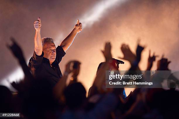 Jimmy Barnes of Cold Chisel performs ahead of the 2015 NRL Grand Final match between the Brisbane Broncos and the North Queensland Cowboys at ANZ...