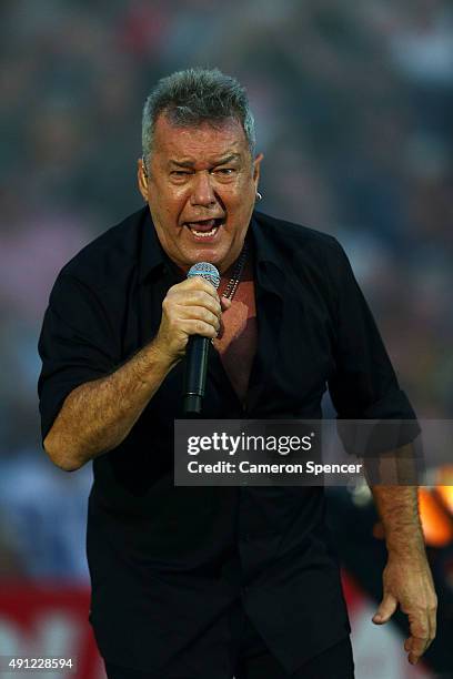 Jimmy Barnes of Cold Chisel performs ahead of the 2015 NRL Grand Final match between the Brisbane Broncos and the North Queensland Cowboys at ANZ...