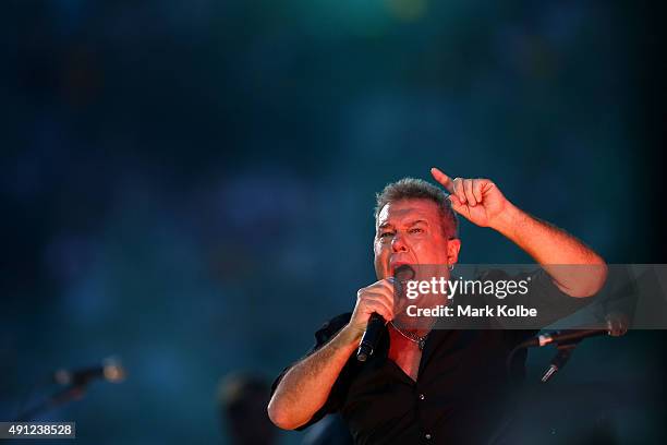 Jimmy Barnes of Cold Chisel performs ahead of the 2015 NRL Grand Final match between the Brisbane Broncos and the North Queensland Cowboys at ANZ...