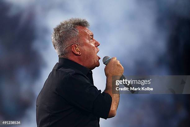 Jimmy Barnes of Cold Chisel performs ahead of the 2015 NRL Grand Final match between the Brisbane Broncos and the North Queensland Cowboys at ANZ...