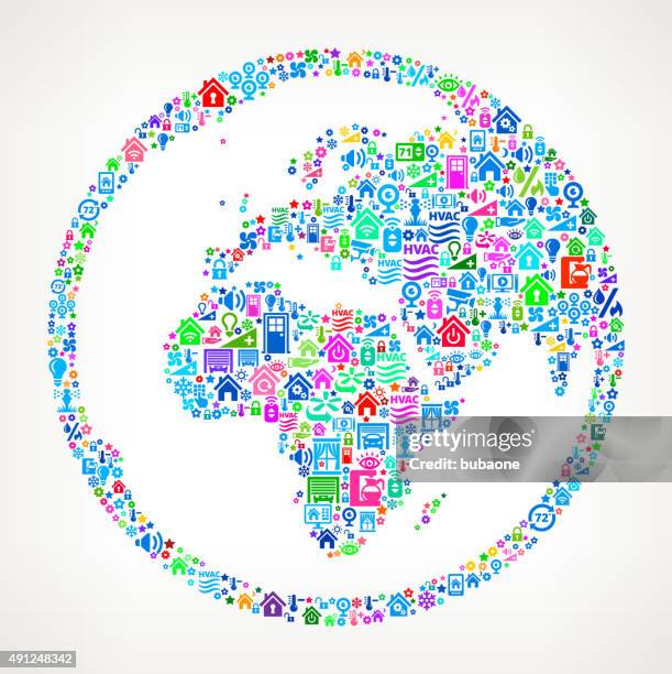 world globe on home automation and security vector background - dome camera icon stock illustrations