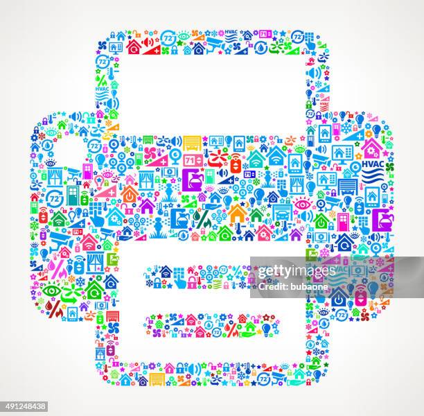 printer on home automation and security vector background - printer security stock illustrations