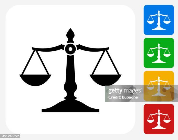 gerechtigkeit gleichgewicht-symbol flache grafik design - justitia-waage stock-grafiken, -clipart, -cartoons und -symbole
