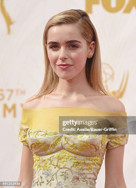 Actress Kiernan Shipka arrives at the 67th Annual Primetime Emmy Awards at Microsoft Theater on September 20, 2015 in Los Angeles, California.