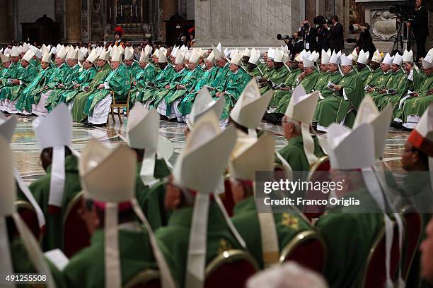 Cardinals attend a mass for the opening of the Synod on the themes of family held by Pope Francis at St. Peter's Basilica on October 4, 2015 in...
