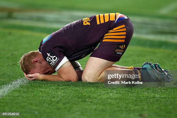 Jack Reed of the Broncos dejected after the 2015 NRL Grand Final match between the Brisbane Broncos and the North Queensland Cowboys at ANZ Stadium...